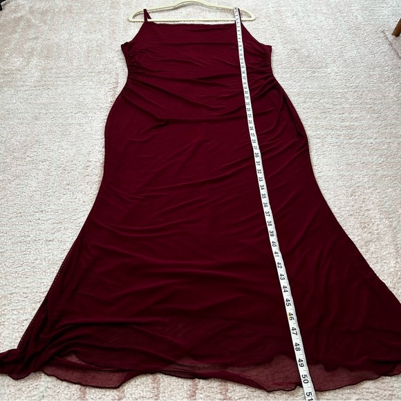 NWOT Zomva Burgundy Evening Midi Dress Mesh Second Skin Bodycon Size XL Ruched - Picture 9 of 11